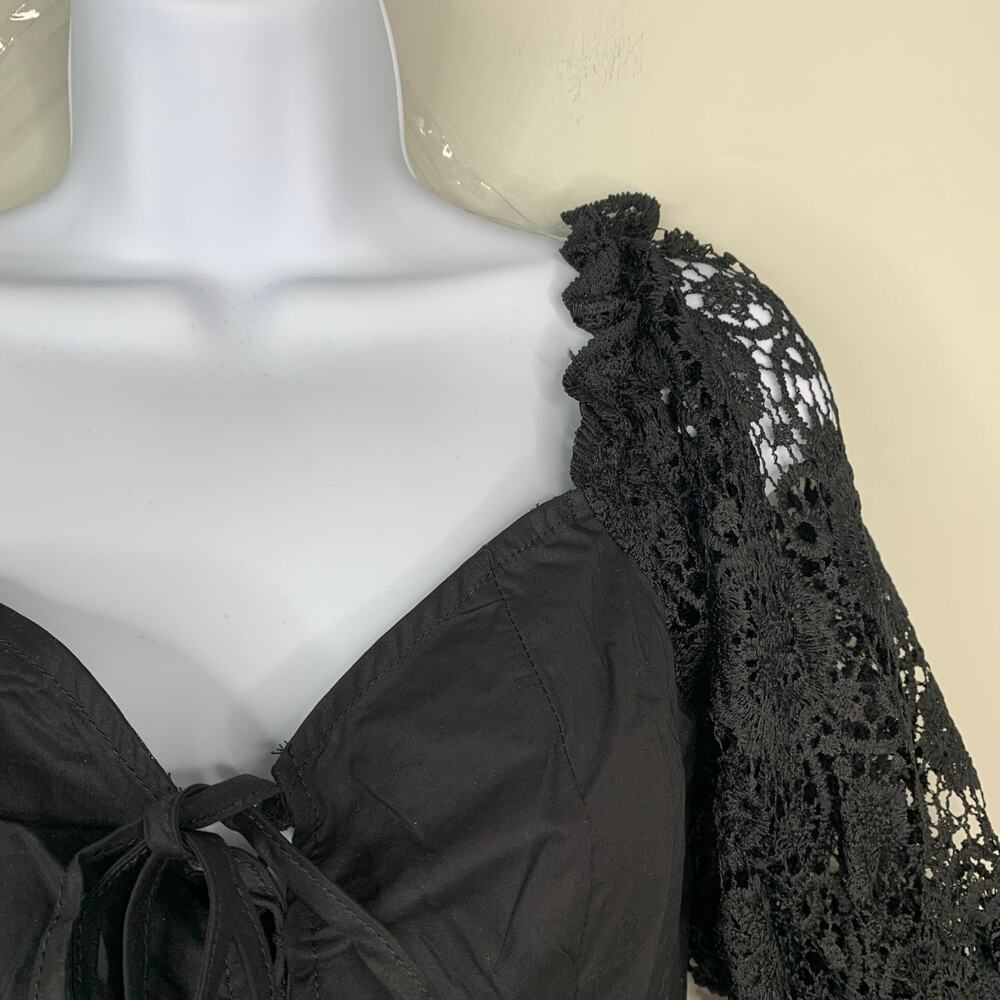 Black Corset Top With Long Lace Sleeves Bow New Medium - Picture 6 of 8
